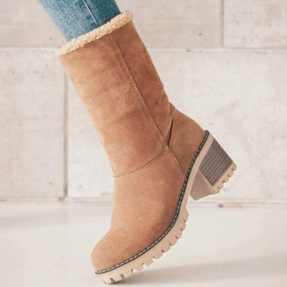 FUR LINING SNOW WINTER WARM FOLD OVER MID-CALF BOOT - Picture 2 of 3